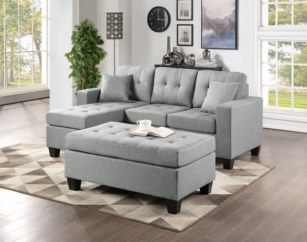 Naomi Light Gray Linen Sectional with Ottoman