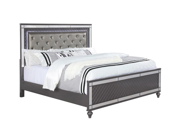 Refino Gray LED King Panel Bed