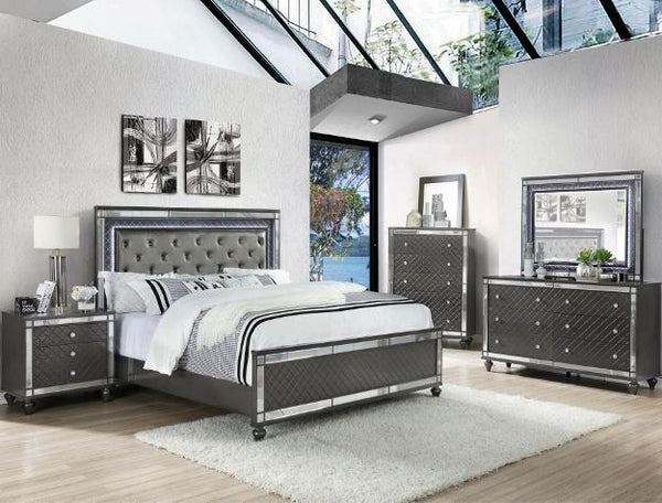 Refino Gray LED King Panel Bed