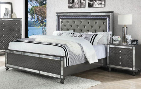 Refino Gray LED Queen Panel Bed