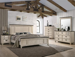 Sawyer Antique White-Brown Panel Bedroom Set