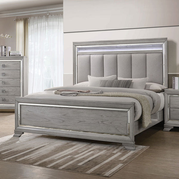 Vail Gray LED King Panel Bed