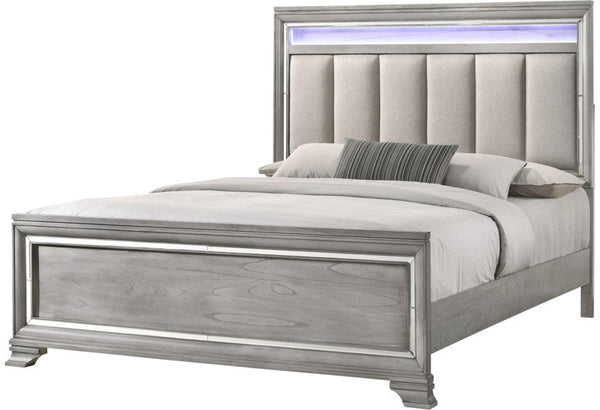 Vail Gray LED King Panel Bed